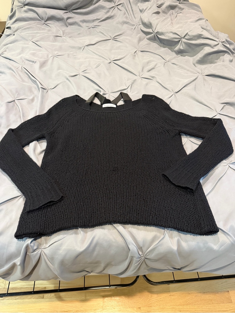 Women’s Black Knit Sweater with Real Leather Strap